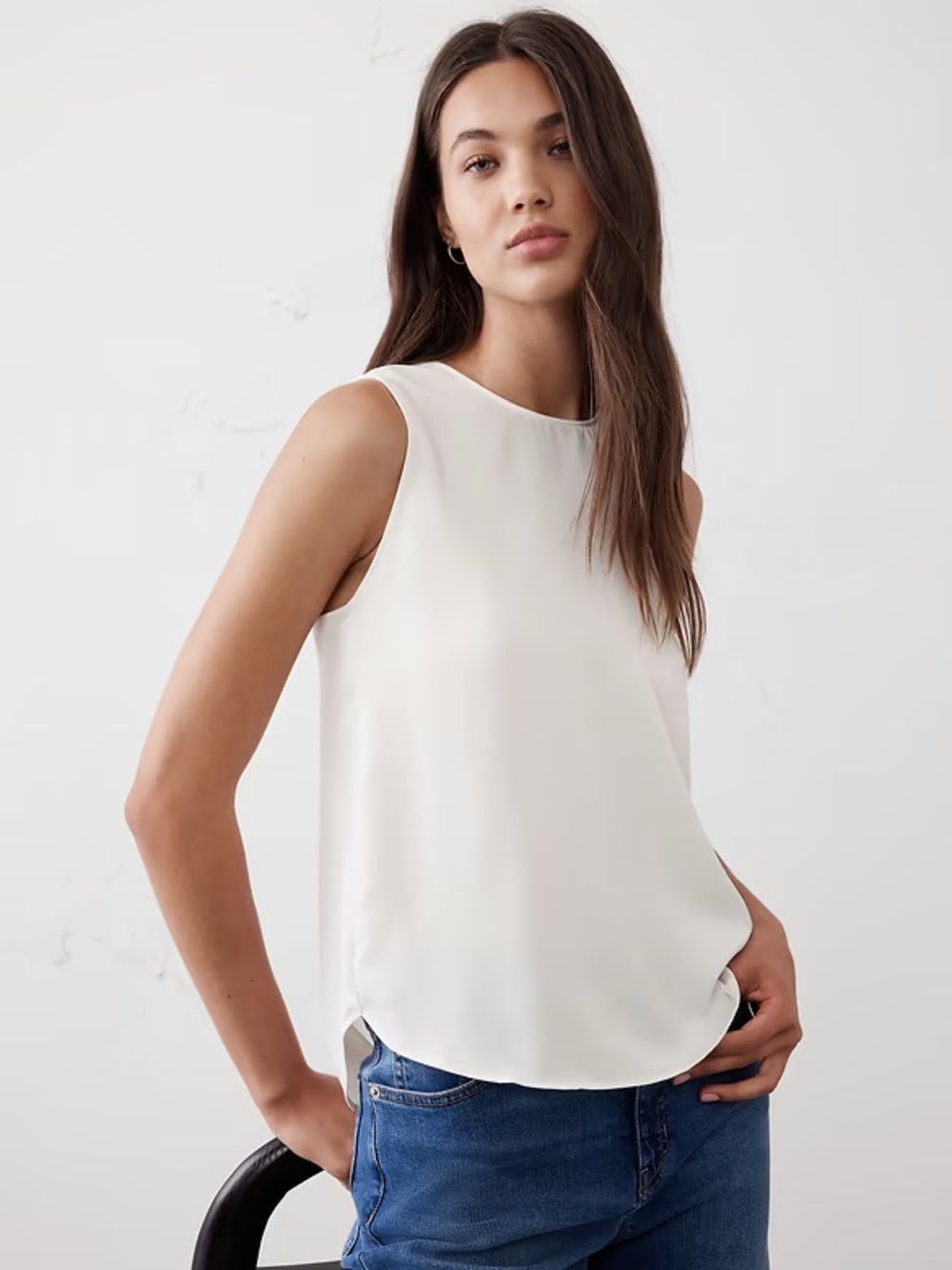 Banana Republic Factory Sleeveless Satin Shell Top - White/Cream